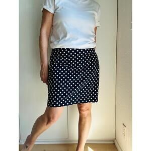 J Crew Womens Pencil Mini Skirt Size 10 Navy White Polka Dots Cotton
